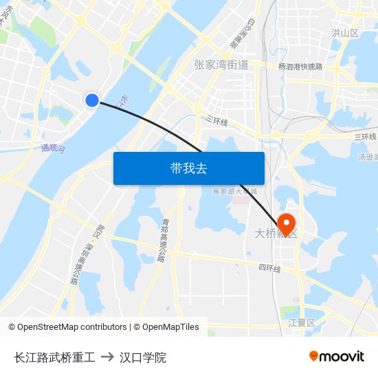 长江路武桥重工 to 汉口学院 map