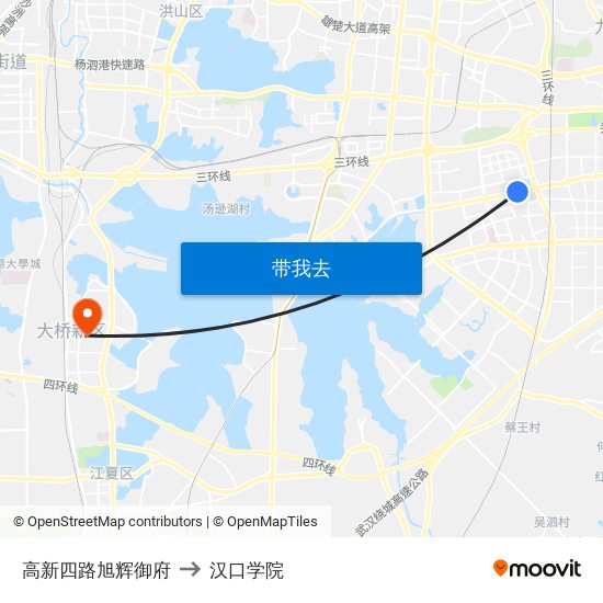 高新四路旭辉御府 to 汉口学院 map