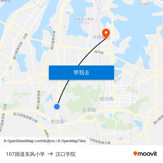 107国道东风小学 to 汉口学院 map