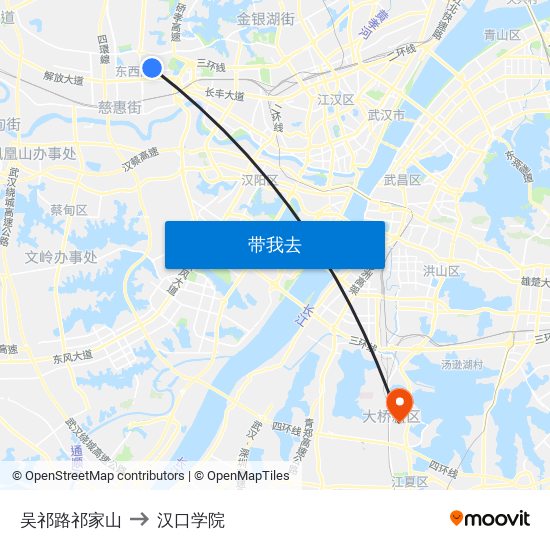 吴祁路祁家山 to 汉口学院 map