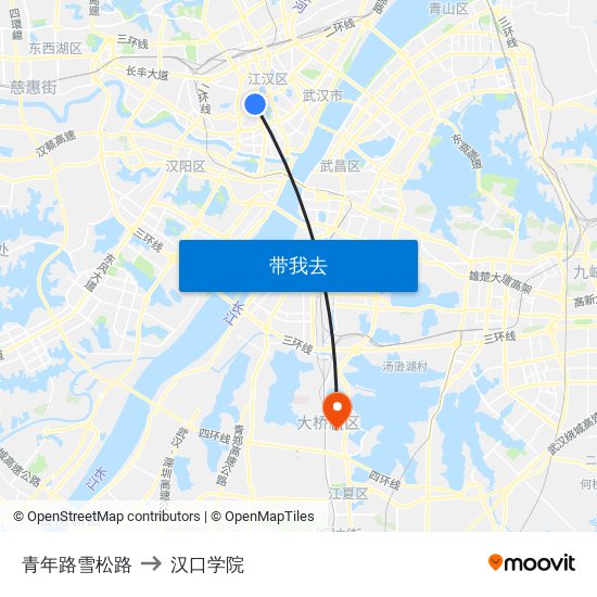 青年路雪松路 to 汉口学院 map