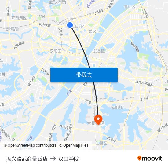 振兴路武商量贩店 to 汉口学院 map