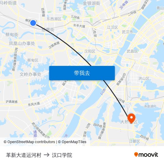 革新大道运河村 to 汉口学院 map