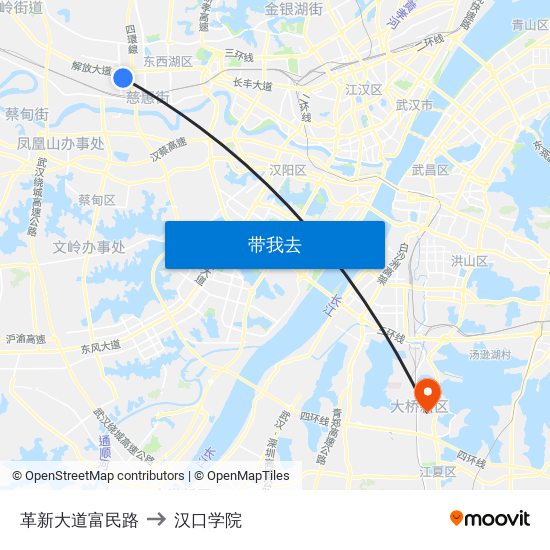 革新大道富民路 to 汉口学院 map
