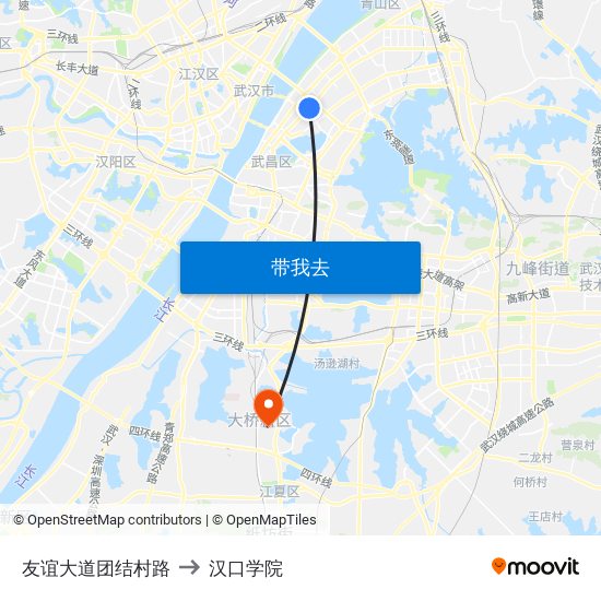 友谊大道团结村路 to 汉口学院 map