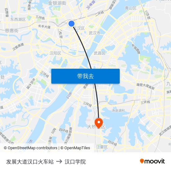 发展大道汉口火车站 to 汉口学院 map