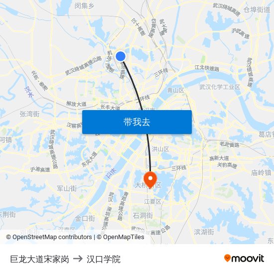 巨龙大道宋家岗 to 汉口学院 map