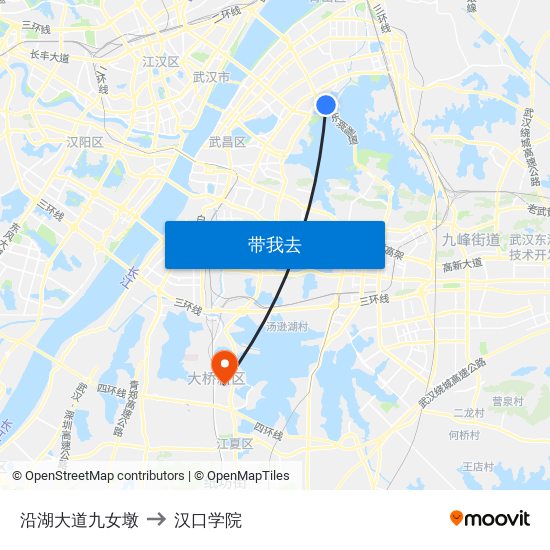 沿湖大道九女墩 to 汉口学院 map