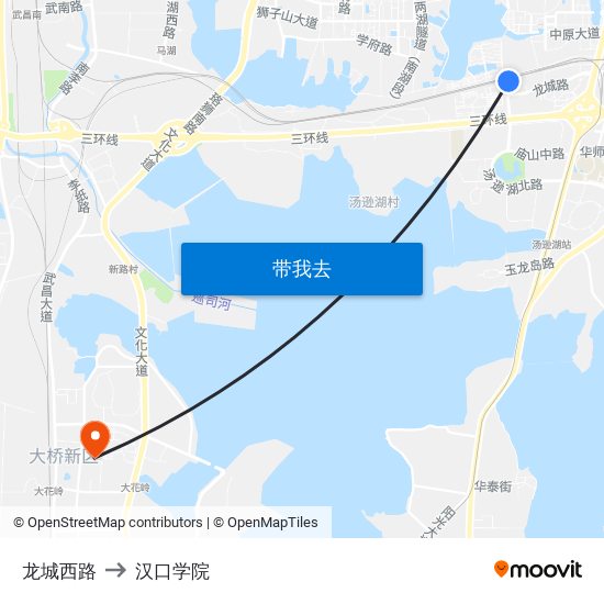 龙城西路 to 汉口学院 map