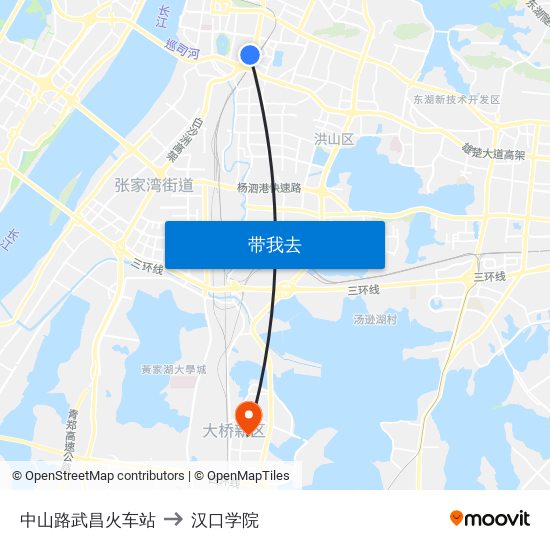 中山路武昌火车站 to 汉口学院 map