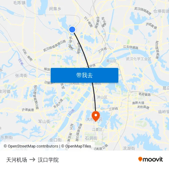 天河机场 to 汉口学院 map