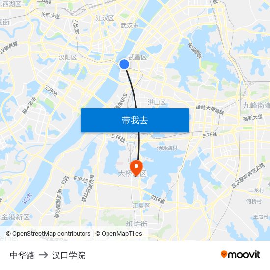 中华路 to 汉口学院 map