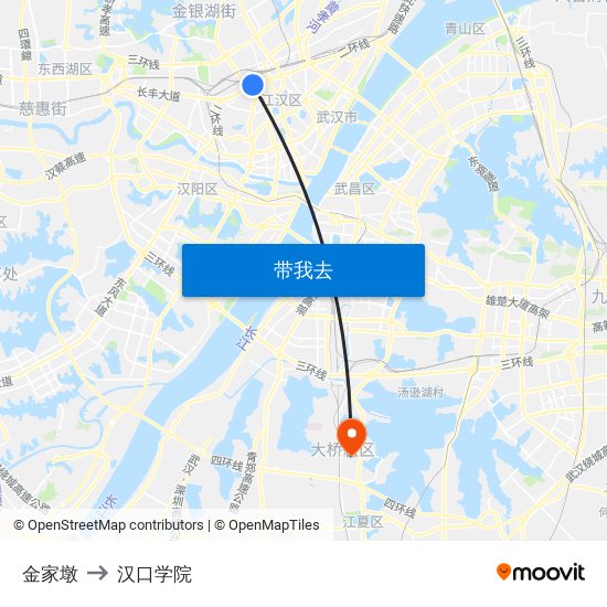 金家墩 to 汉口学院 map