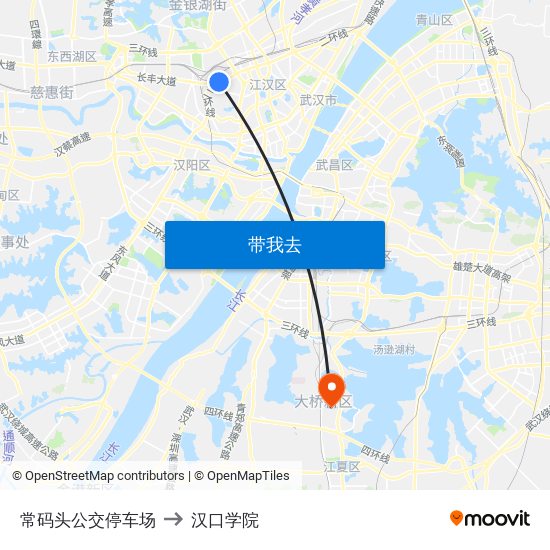 常码头公交停车场 to 汉口学院 map