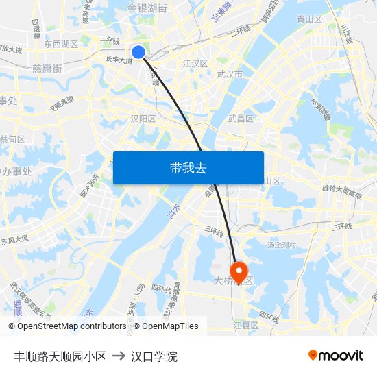 丰顺路天顺园小区 to 汉口学院 map