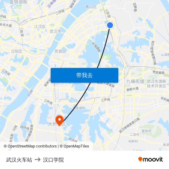 武汉火车站 to 汉口学院 map
