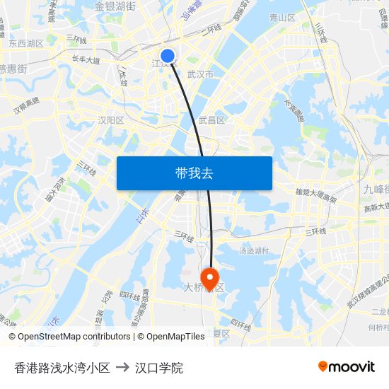 香港路浅水湾小区 to 汉口学院 map