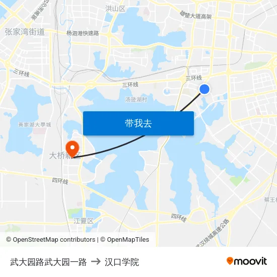 武大园路武大园一路 to 汉口学院 map
