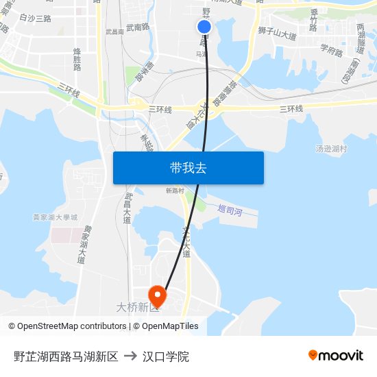 野芷湖西路马湖新区 to 汉口学院 map