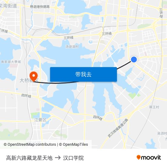 高新六路藏龙星天地 to 汉口学院 map