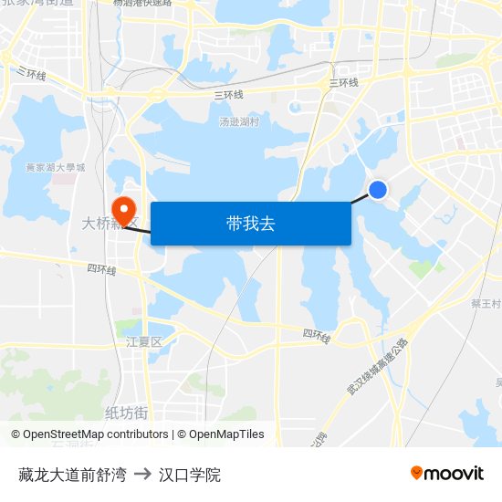 藏龙大道前舒湾 to 汉口学院 map