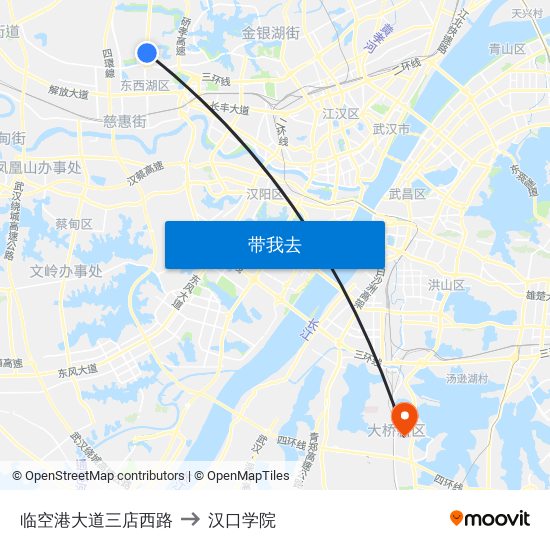 临空港大道三店西路 to 汉口学院 map