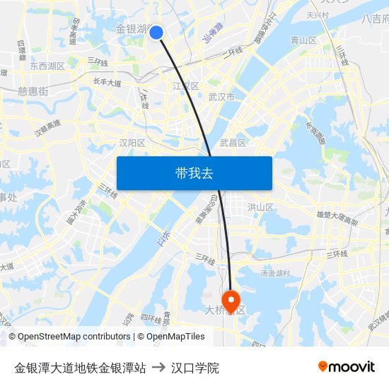 金银潭大道地铁金银潭站 to 汉口学院 map