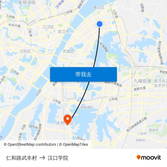 仁和路武丰村 to 汉口学院 map