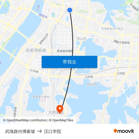 武珞路付傅家坡 to 汉口学院 map