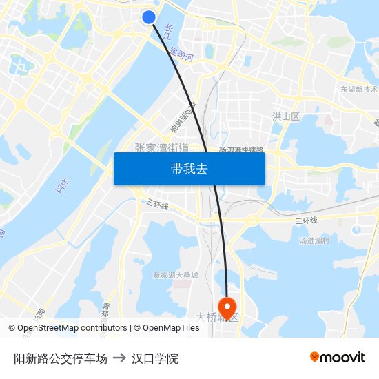 阳新路公交停车场 to 汉口学院 map