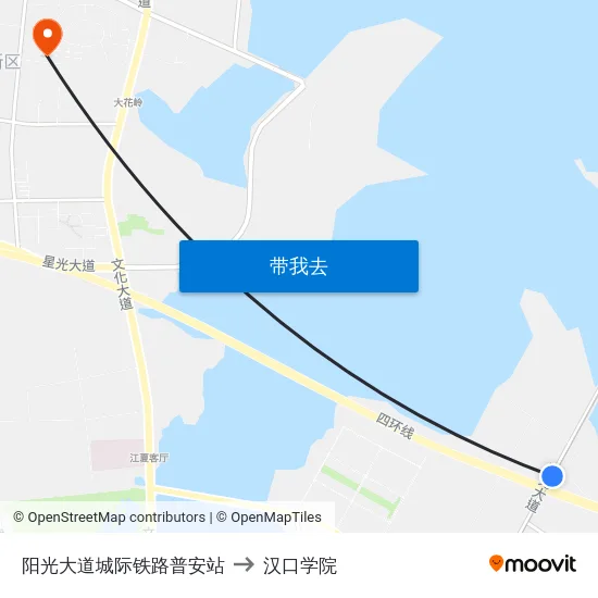 阳光大道城际铁路普安站 to 汉口学院 map
