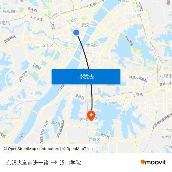 京汉大道前进一路 to 汉口学院 map