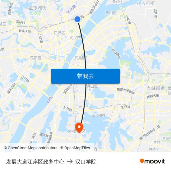 发展大道江岸区政务中心 to 汉口学院 map