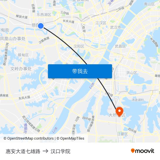 惠安大道七雄路 to 汉口学院 map