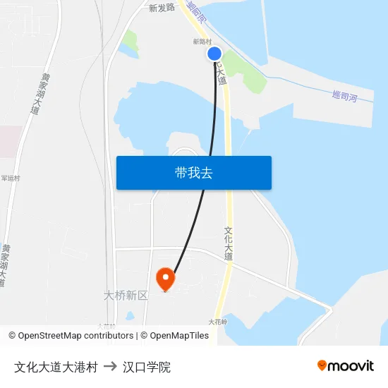 文化大道大港村 to 汉口学院 map