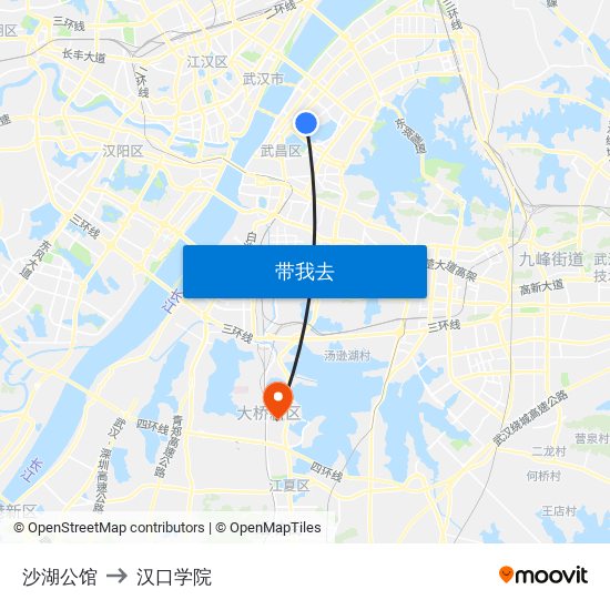 沙湖公馆 to 汉口学院 map