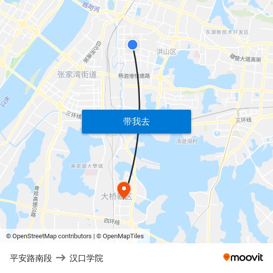 平安路南段 to 汉口学院 map