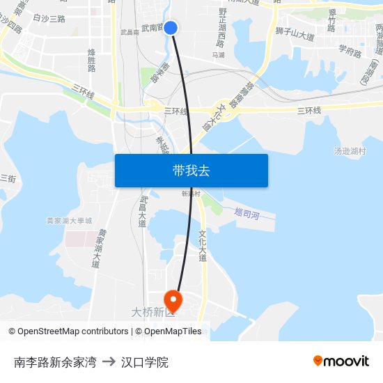 南李路新余家湾 to 汉口学院 map