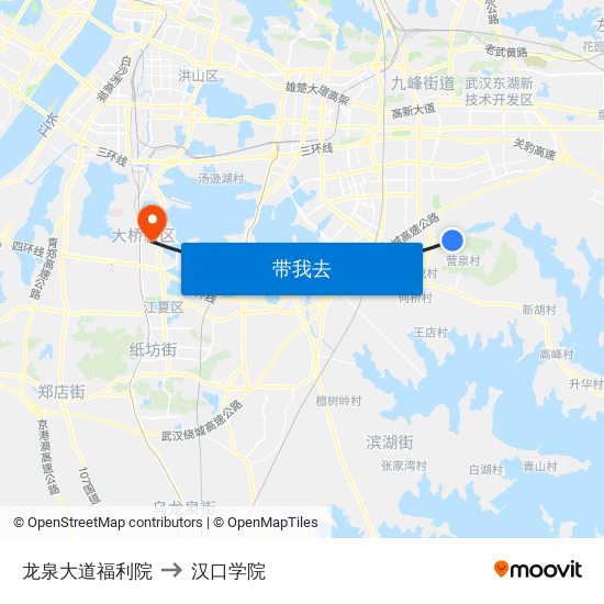 龙泉大道福利院 to 汉口学院 map