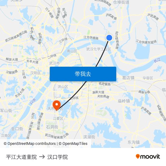 平江大道童院 to 汉口学院 map