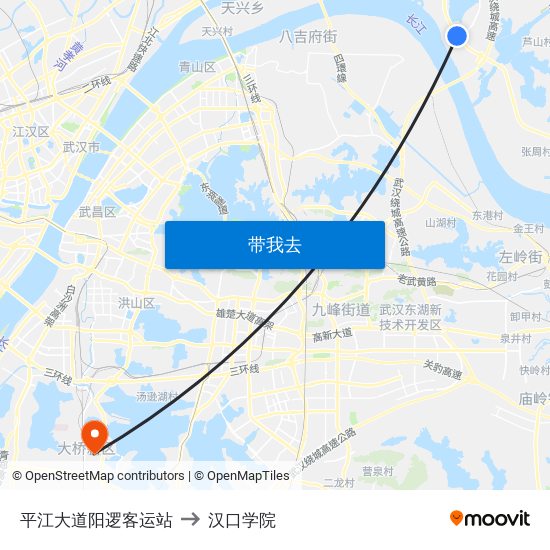 平江大道阳逻客运站 to 汉口学院 map