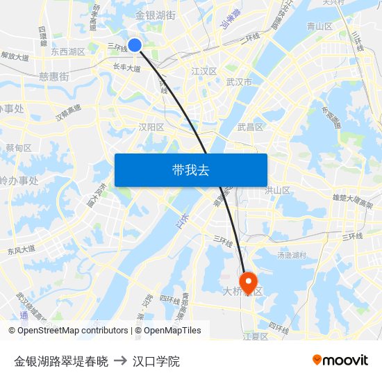 金银湖路翠堤春晓 to 汉口学院 map