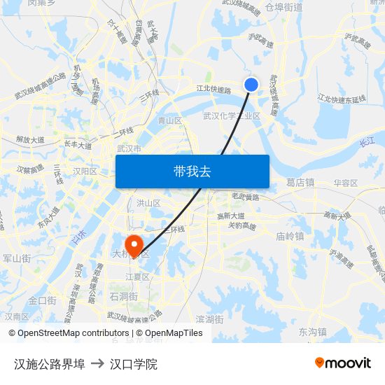 汉施公路界埠 to 汉口学院 map