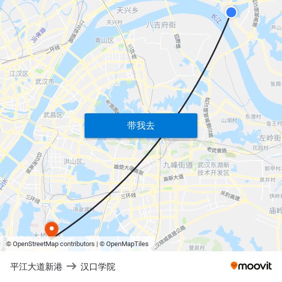 平江大道新港 to 汉口学院 map