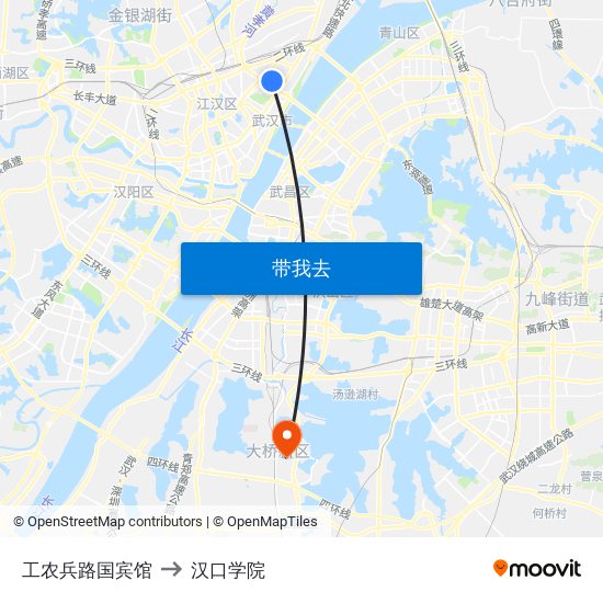 工农兵路国宾馆 to 汉口学院 map