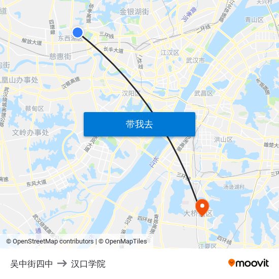 吴中街四中 to 汉口学院 map