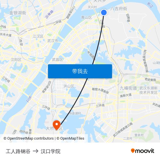 工人路钢谷 to 汉口学院 map