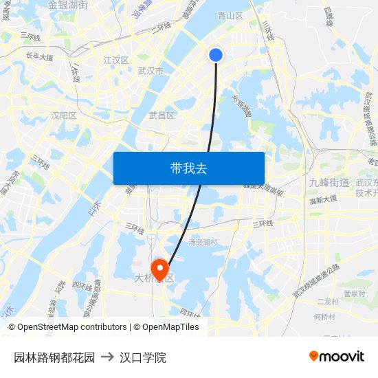 园林路钢都花园 to 汉口学院 map