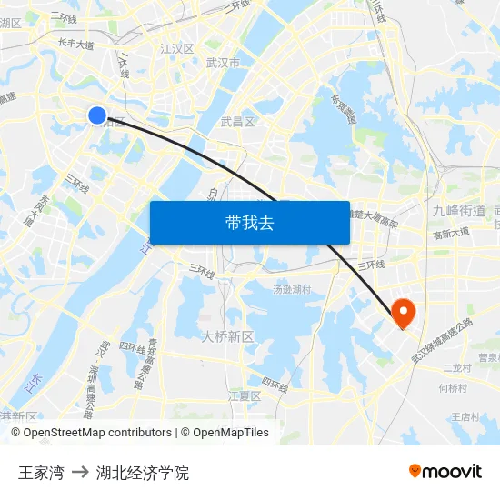 王家湾 to 湖北经济学院 map