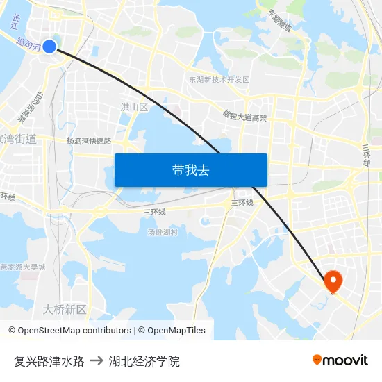 复兴路津水路 to 湖北经济学院 map